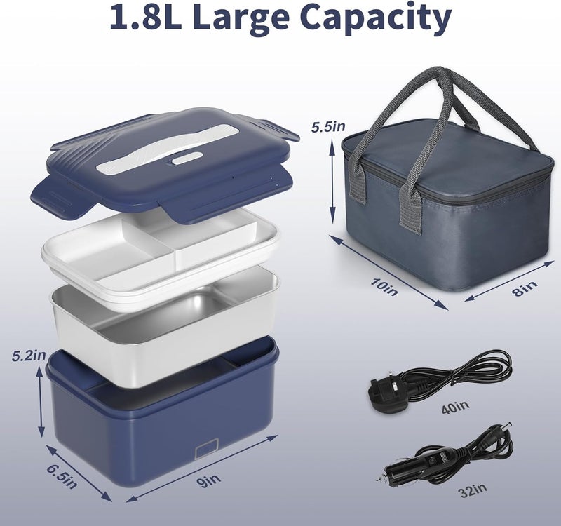 Akhia Heated Lunch Box Food Warmer, 100W Fast Electric Lunch Box, 1.8L Portable Heating Lunchbox, 12/24/110/220V lonchera eléctrica portátil Ideal for Men Car Truck Work Christmas White Elephant Gifts - Image 4